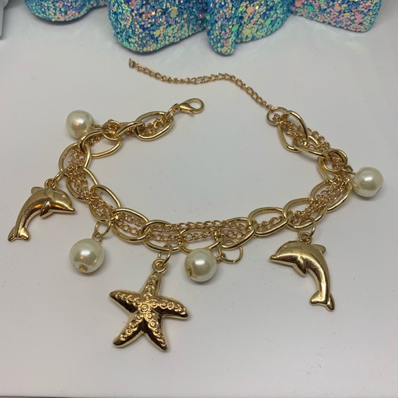 (A1) Gold Dolphins & starfish Bracelet/Anklet - Picture 2 of 4